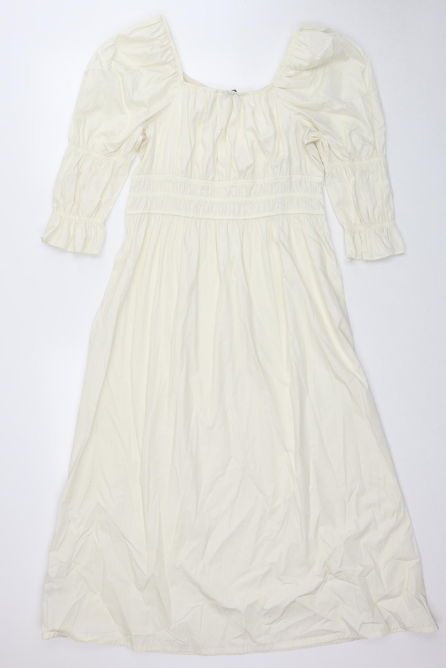 Marks and Spencer Womens Ivory Cotton Maxi Size 14 Square Neck Pullover