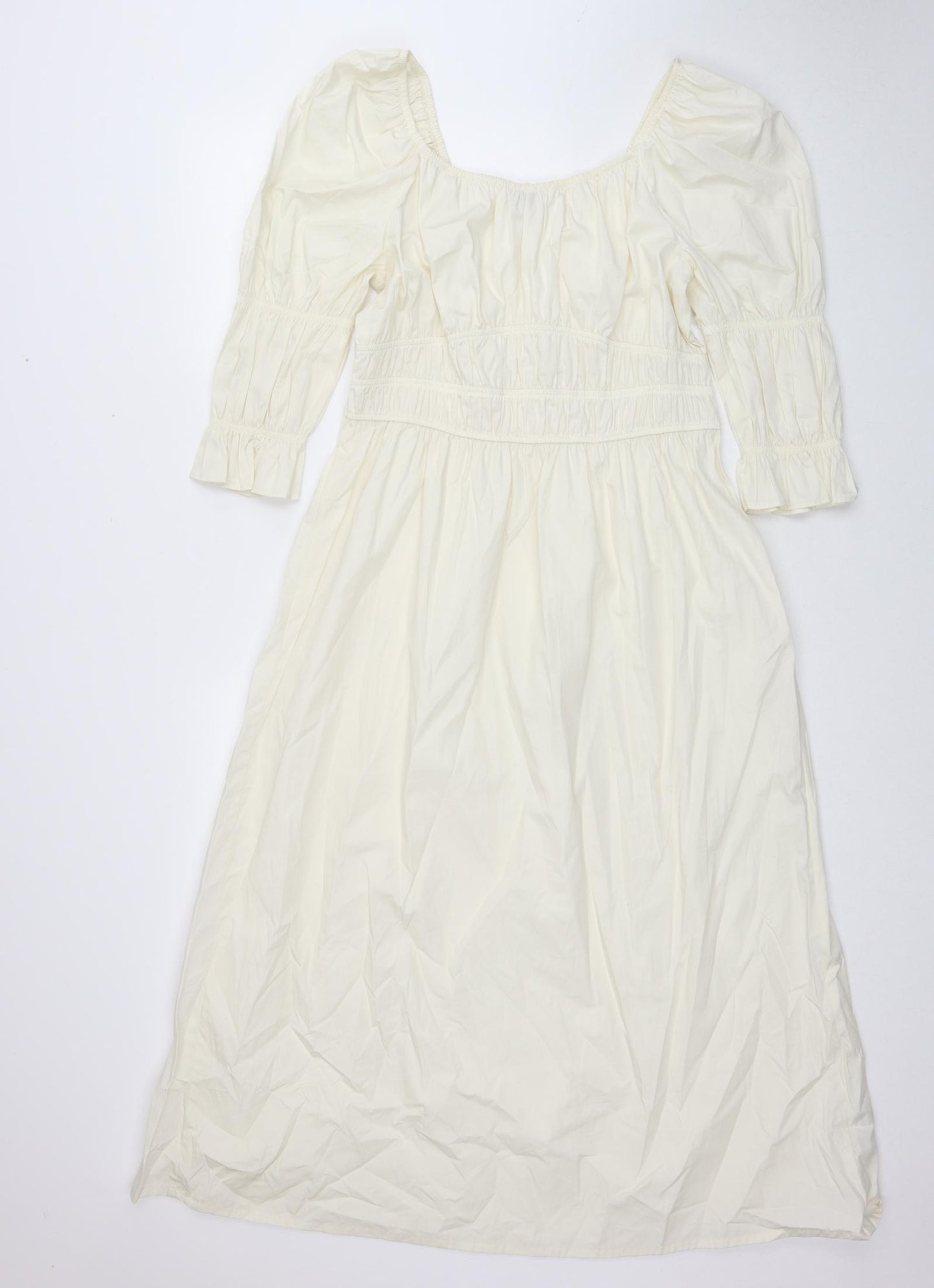 Marks and Spencer Womens Ivory Cotton Maxi Size 14 Square Neck Pullover