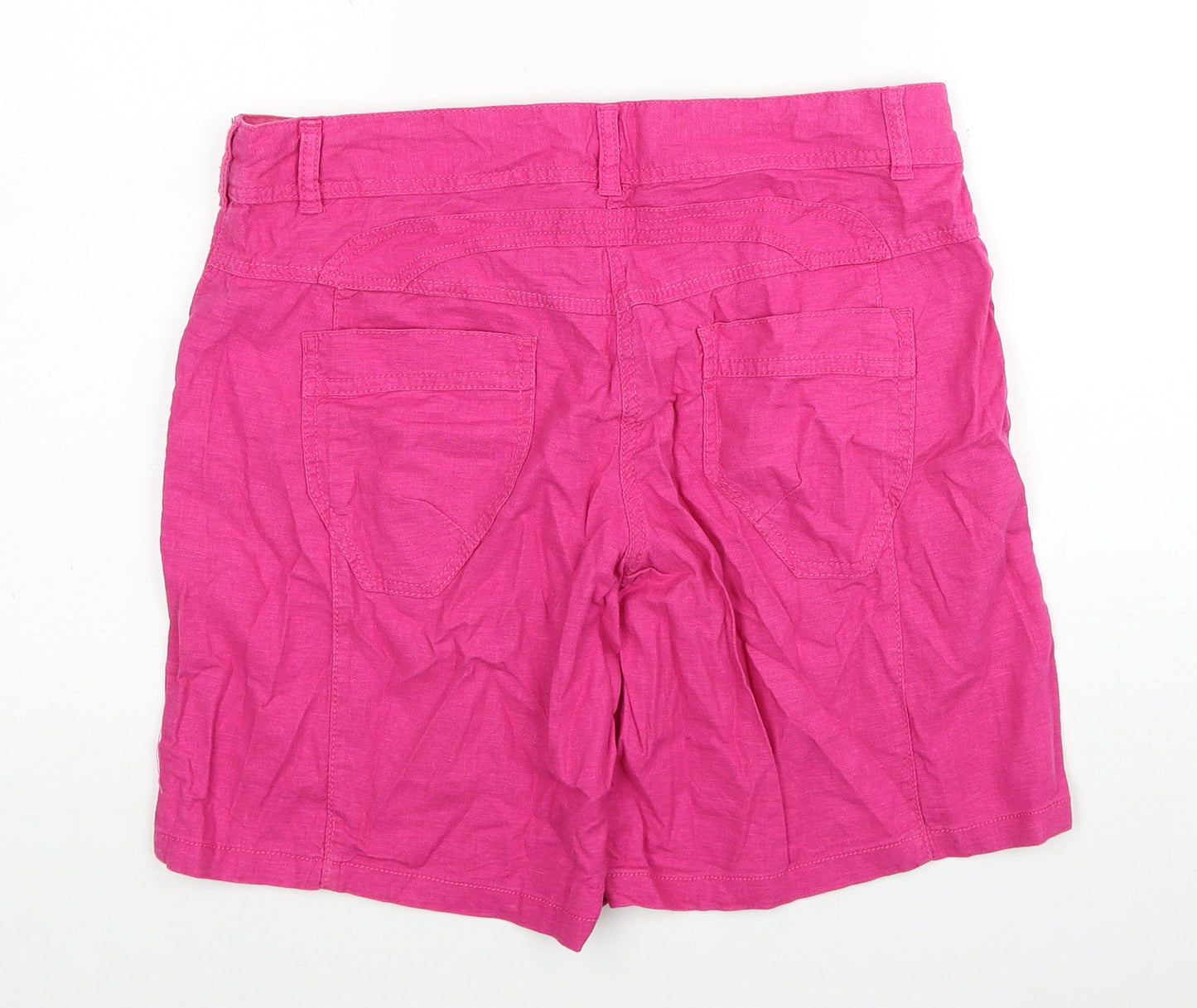 Marks and Spencer Womens Pink Linen Mom Shorts Size 14 Regular Zip