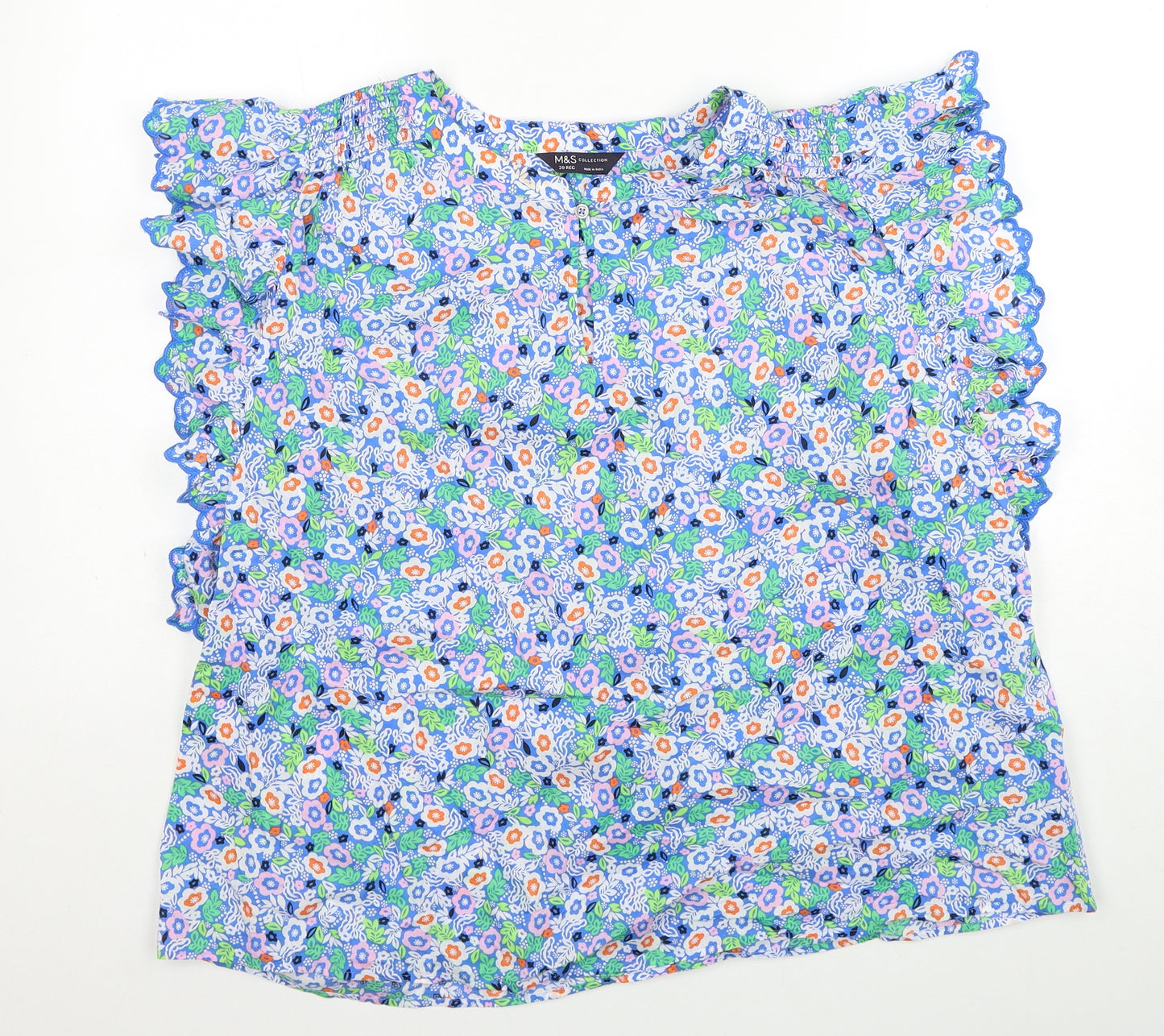 Marks and Spencer Womens Blue Geometric Cotton Basic Tank Size 20 V-Neck