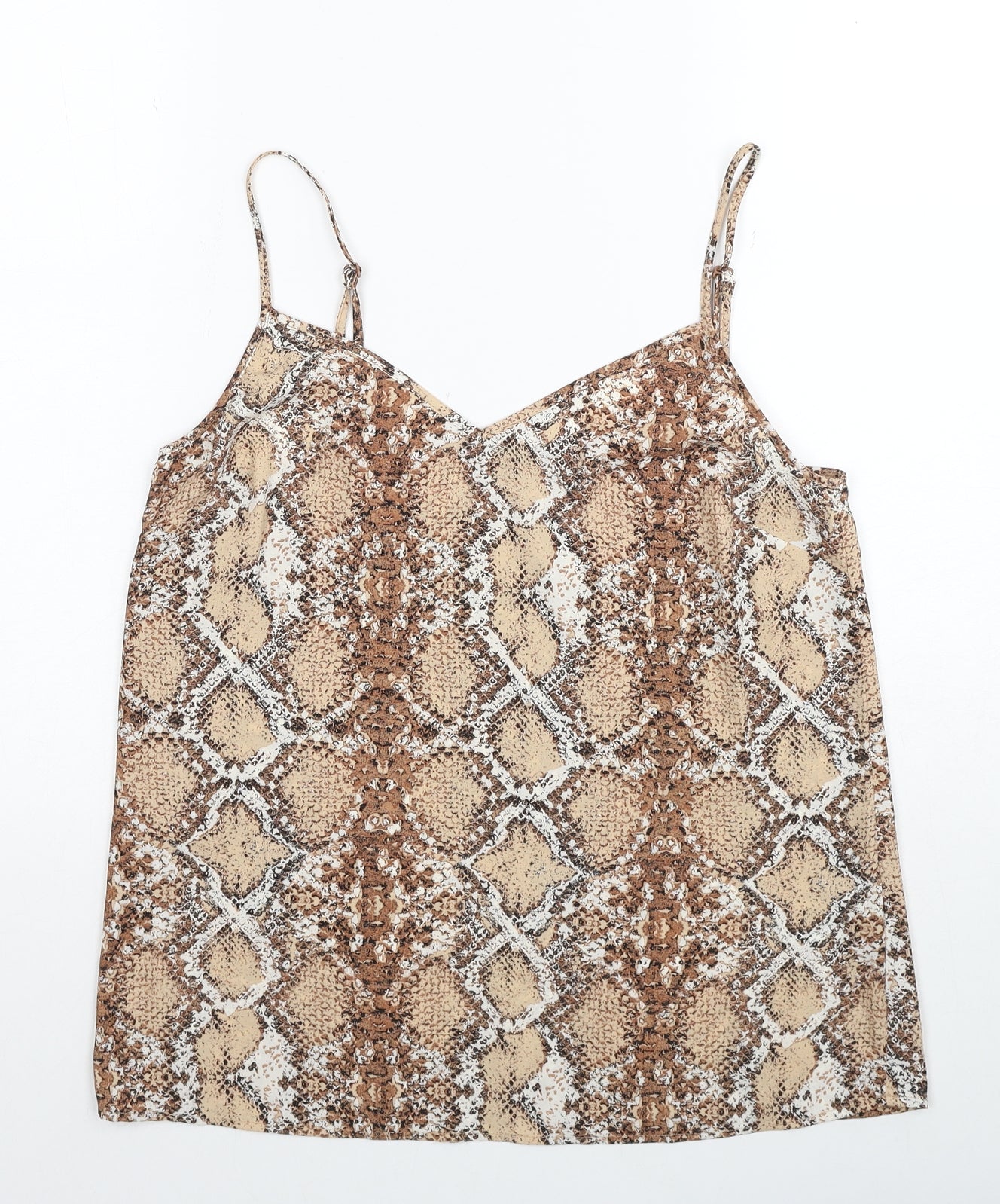 Marks and Spencer Womens Beige Animal Print Polyester Basic Tank Size 8 V-Neck - Snake Print