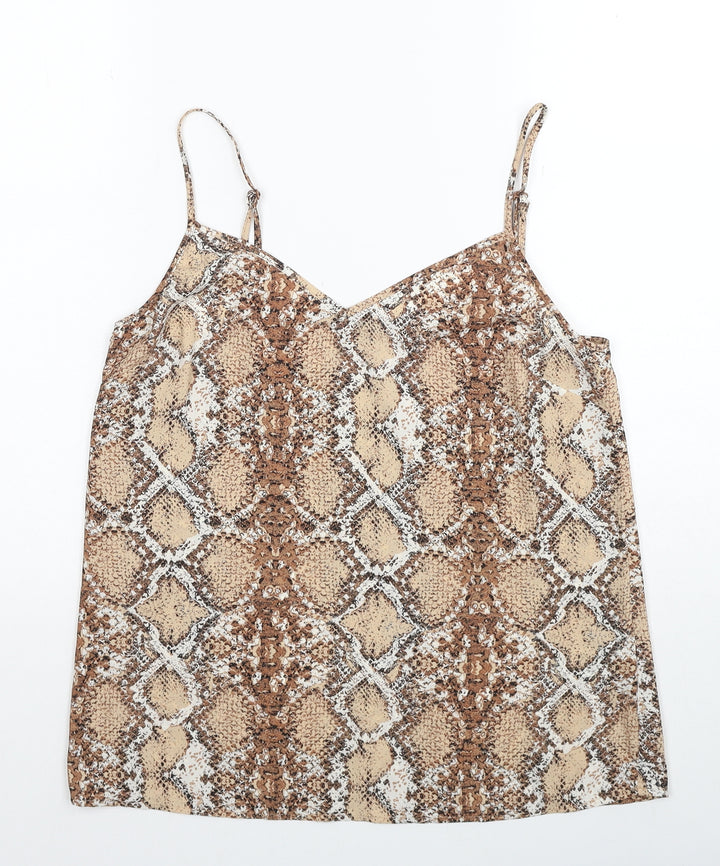 Marks and Spencer Womens Beige Animal Print Polyester Basic Tank Size 8 V-Neck - Snake Print