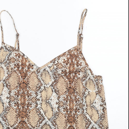 Marks and Spencer Womens Beige Animal Print Polyester Basic Tank Size 8 V-Neck - Snake Print