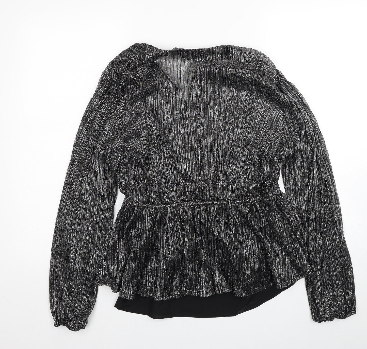 Marks and Spencer Womens Black Polyester Basic Blouse Size 10 V-Neck