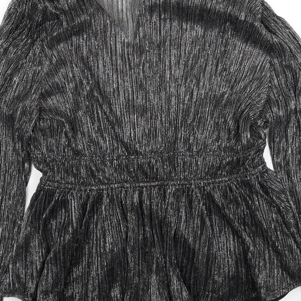 Marks and Spencer Womens Black Polyester Basic Blouse Size 10 V-Neck