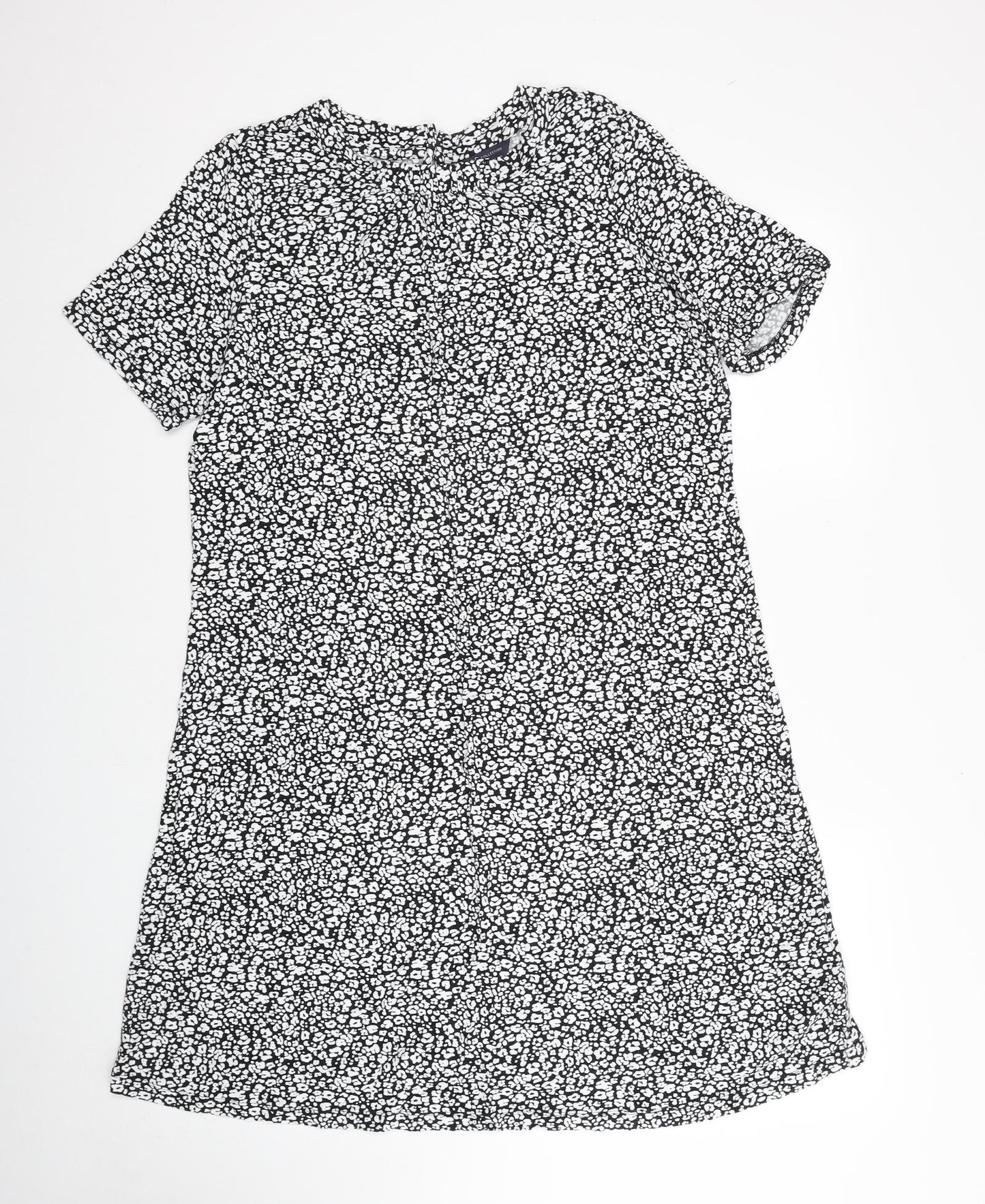 Marks and Spencer Womens Black Geometric Viscose A-Line Size 16 Round Neck Button