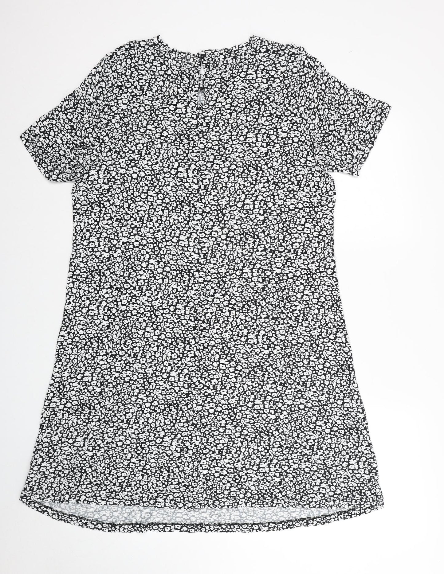 Marks and Spencer Womens Black Geometric Viscose A-Line Size 16 Round Neck Button