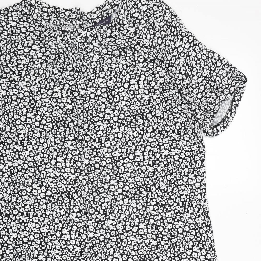 Marks and Spencer Womens Black Geometric Viscose A-Line Size 16 Round Neck Button