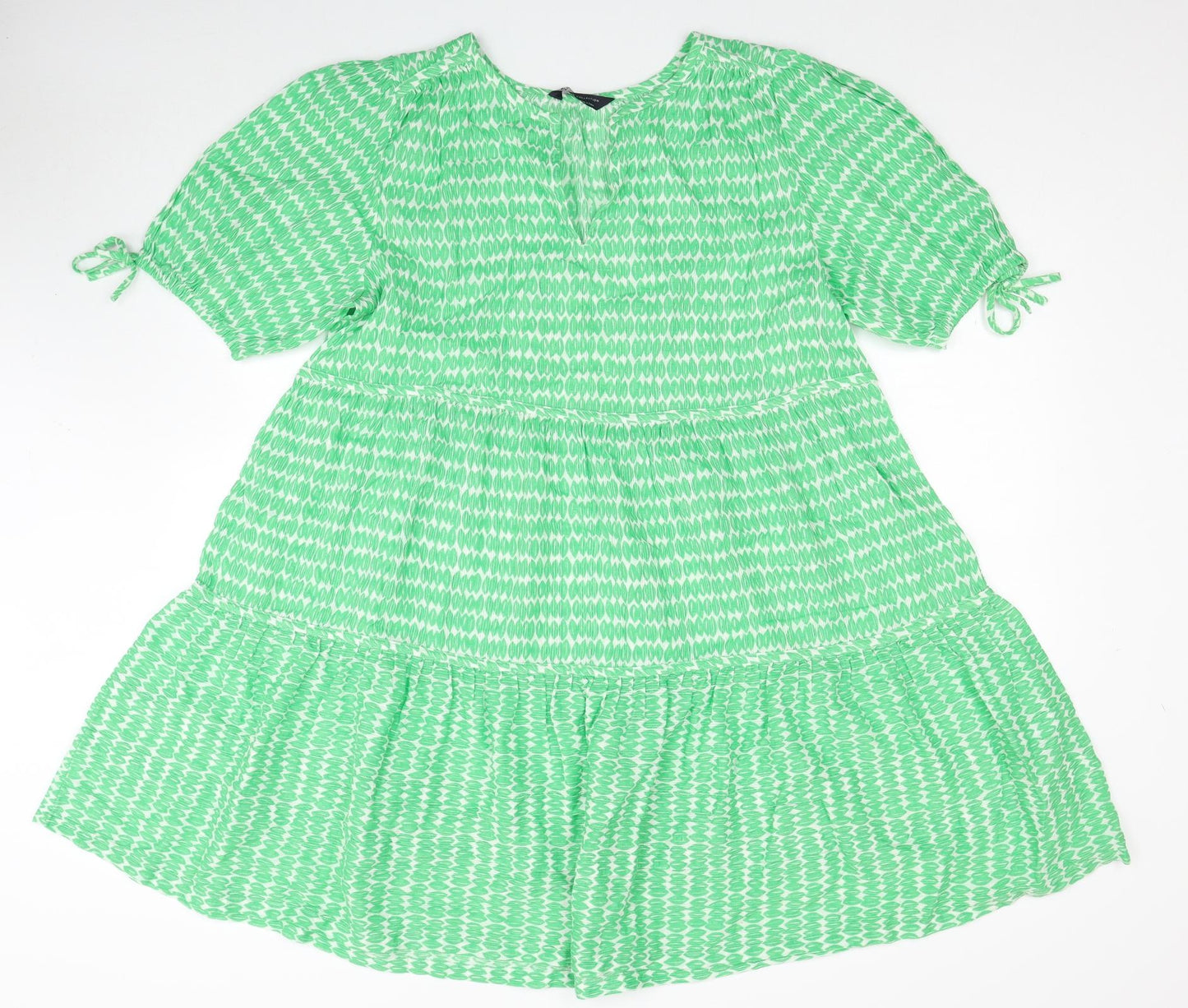 Marks and Spencer Womens Green Geometric Cotton A-Line Size 16 V-Neck Pullover