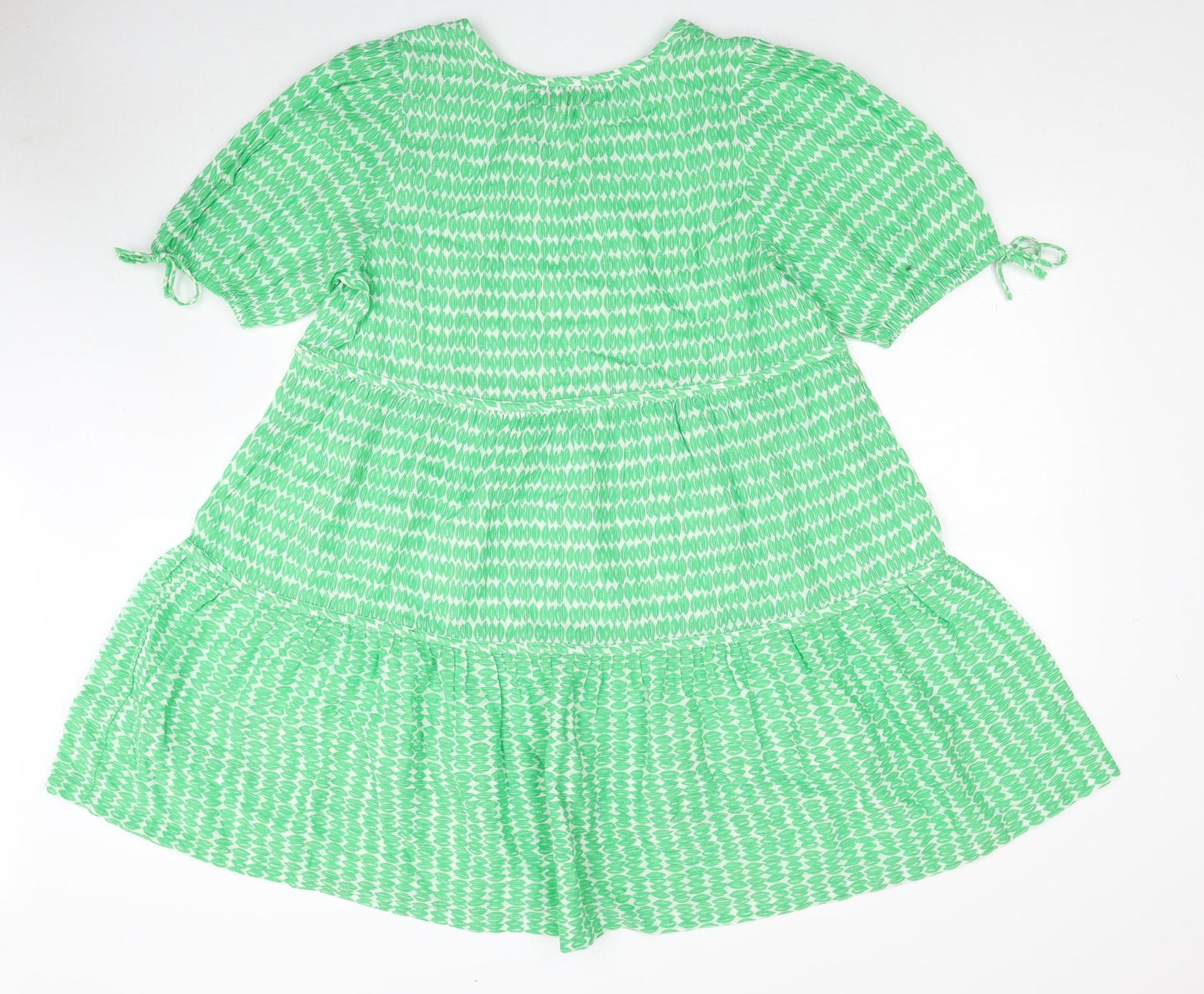 Marks and Spencer Womens Green Geometric Cotton A-Line Size 16 V-Neck Pullover