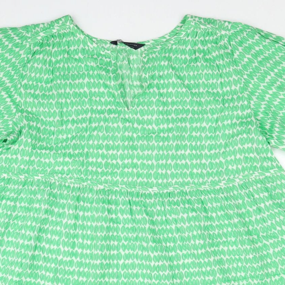 Marks and Spencer Womens Green Geometric Cotton A-Line Size 16 V-Neck Pullover