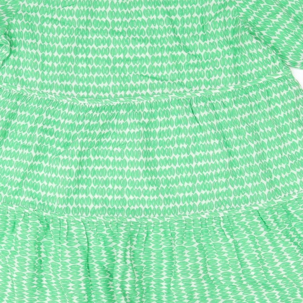 Marks and Spencer Womens Green Geometric Cotton A-Line Size 16 V-Neck Pullover