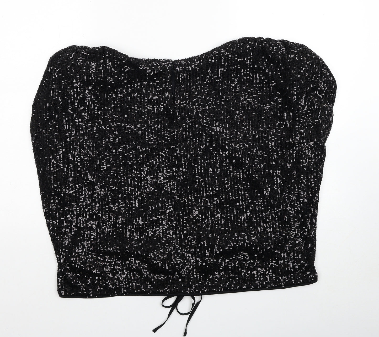 Marks and Spencer Womens Black Polyester Basic Blouse Size 12 Boat Neck - Drawstring Hem