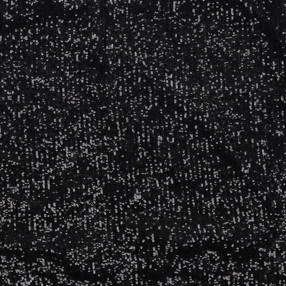 Marks and Spencer Womens Black Polyester Basic Blouse Size 12 Boat Neck - Drawstring Hem