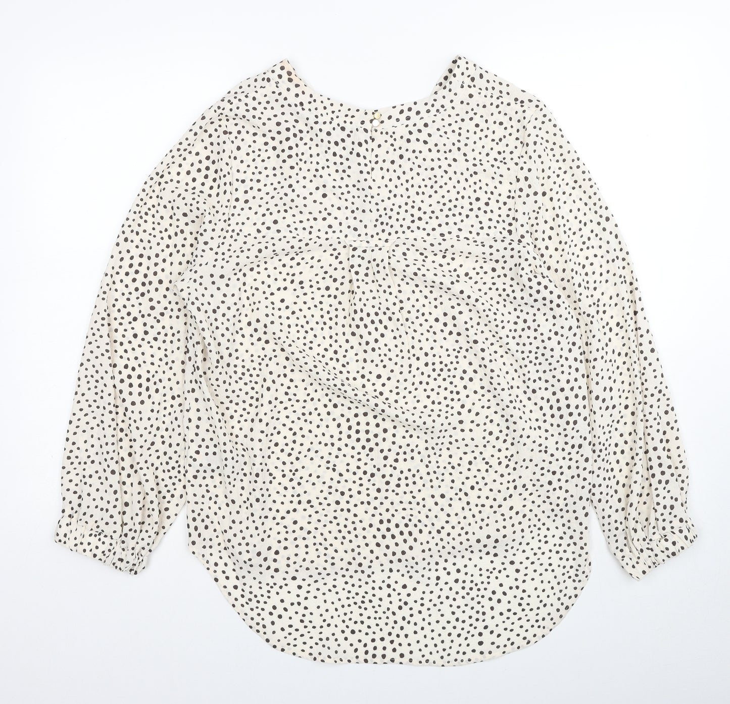 Marks and Spencer Womens Beige Geometric Polyester Basic Blouse Size 14 V-Neck