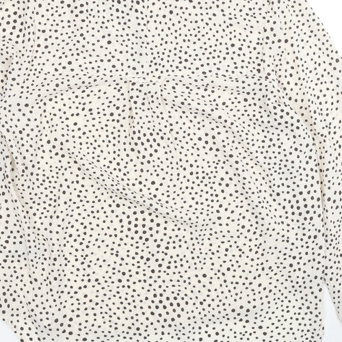 Marks and Spencer Womens Beige Geometric Polyester Basic Blouse Size 14 V-Neck