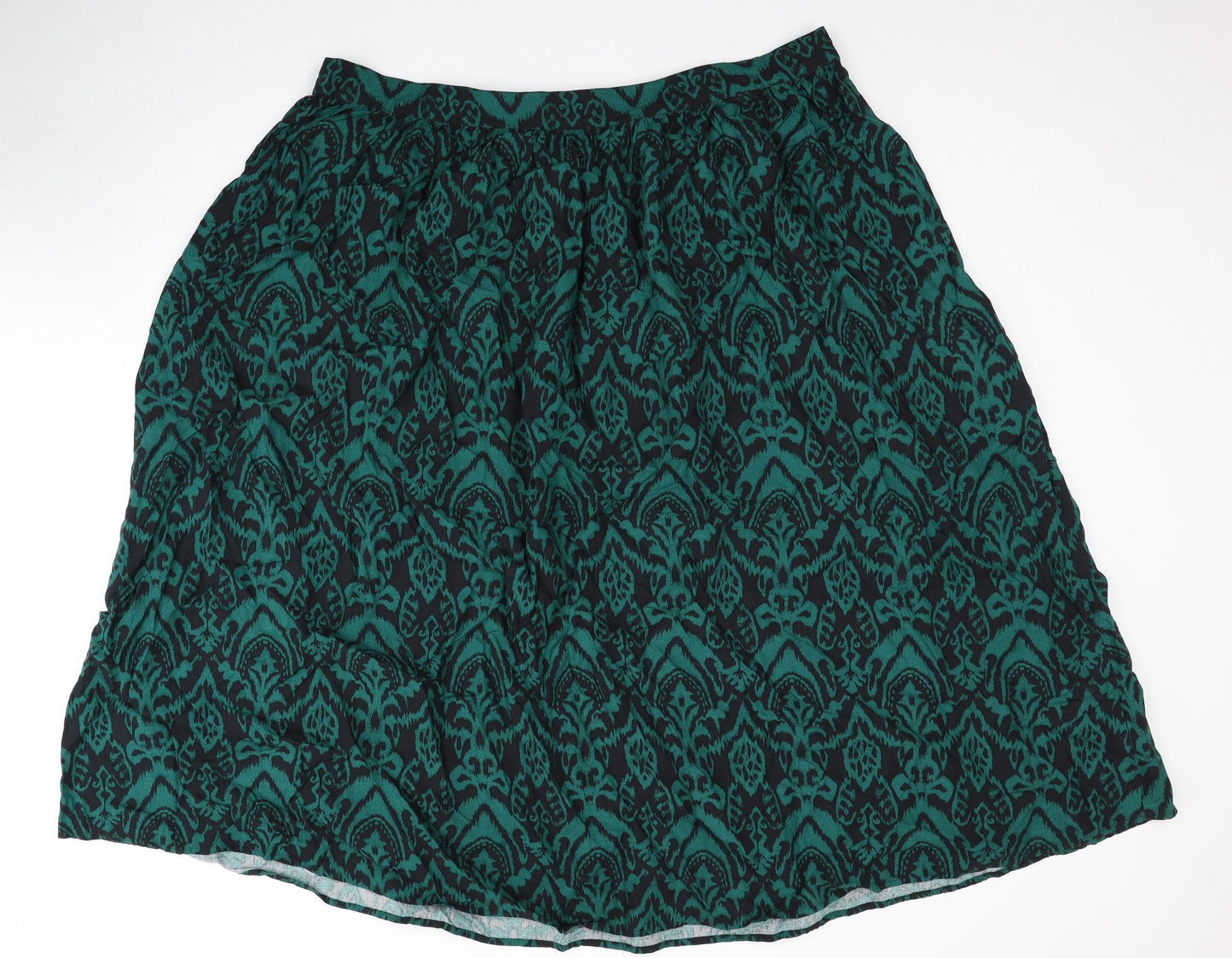 Marks and Spencer Womens Green Geometric Viscose Swing Skirt Size 24