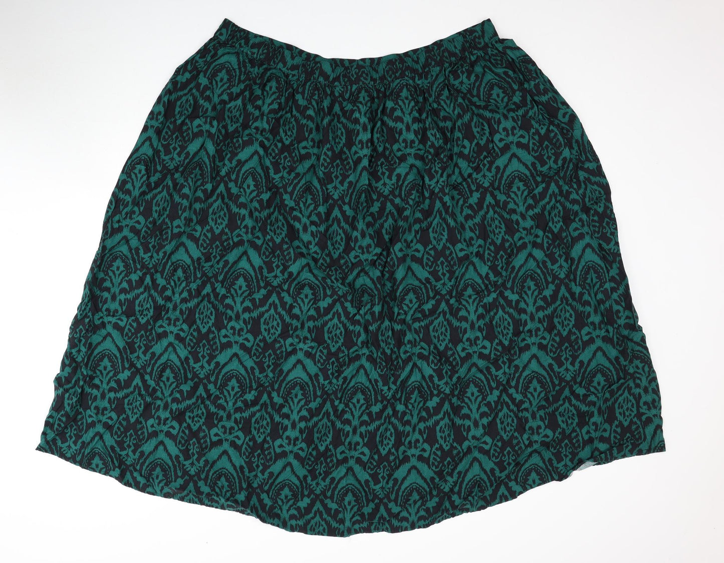 Marks and Spencer Womens Green Geometric Viscose Swing Skirt Size 24