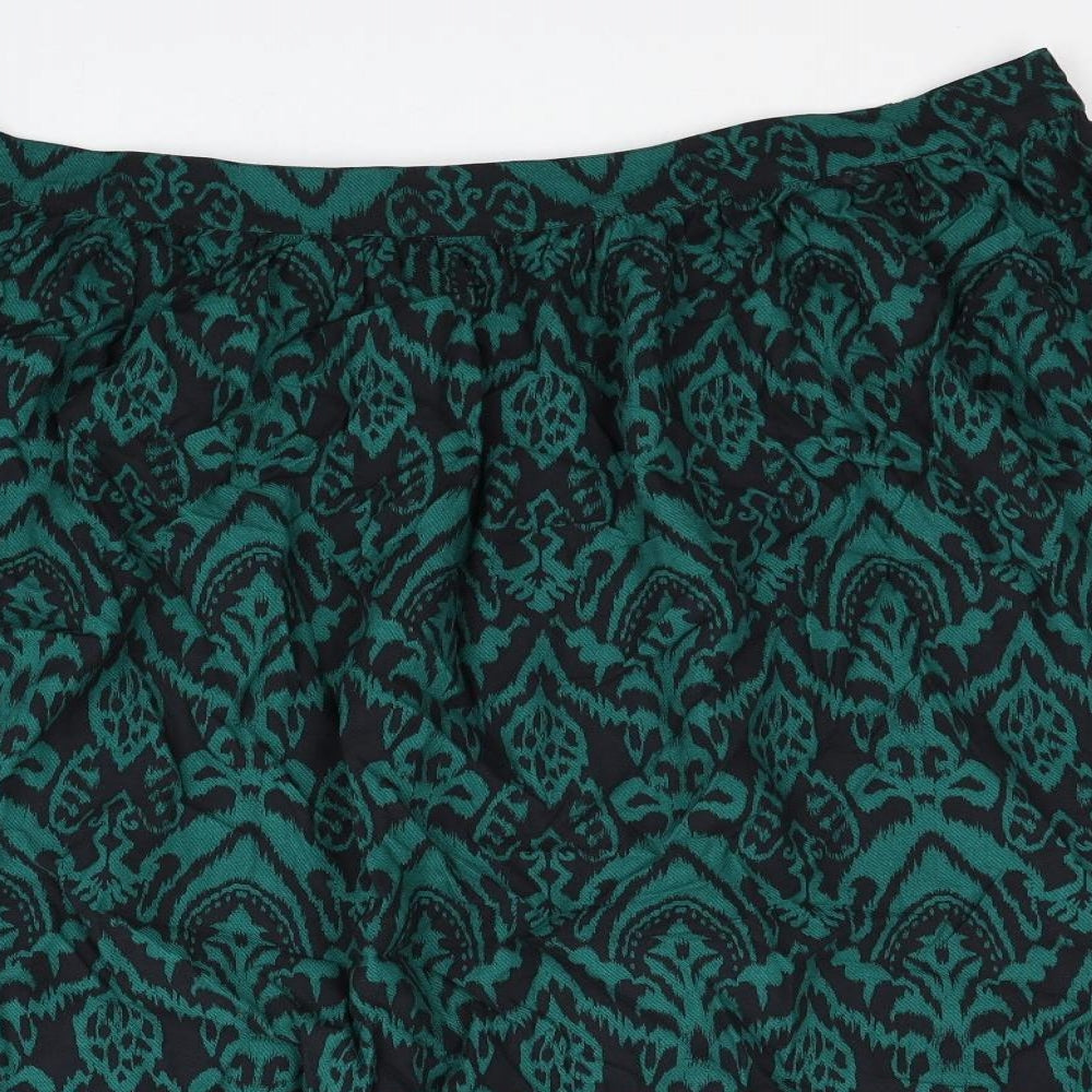 Marks and Spencer Womens Green Geometric Viscose Swing Skirt Size 24