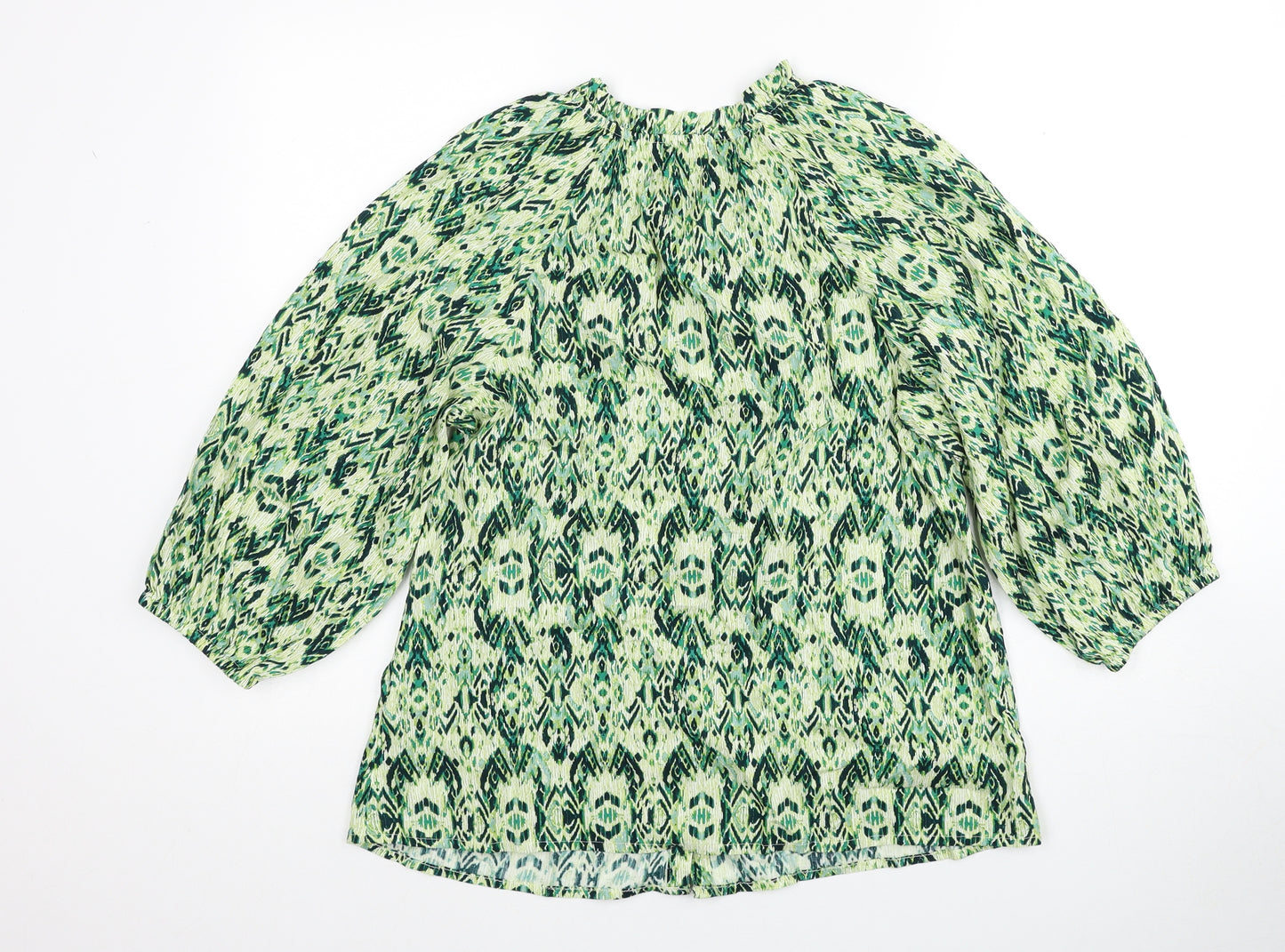 Marks and Spencer Womens Green Geometric Cotton Basic Blouse Size 12 V-Neck