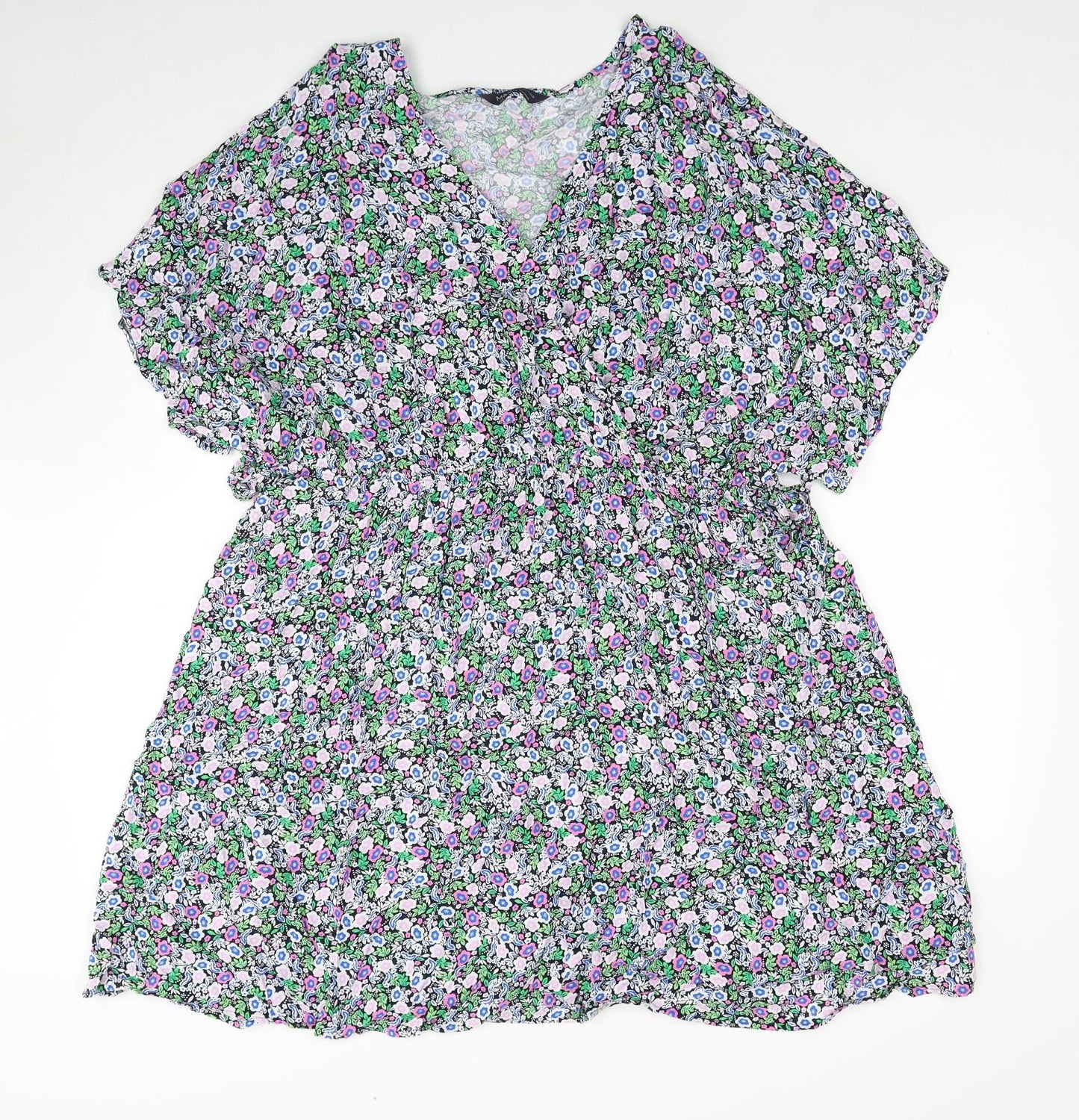 Marks and Spencer Womens Multicoloured Floral Viscose Fit & Flare Size 12 V-Neck Pullover