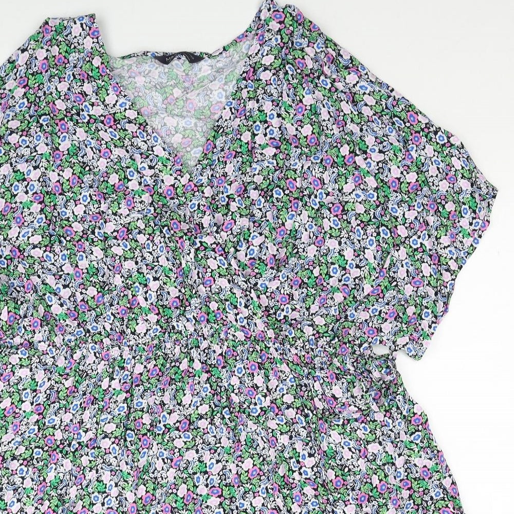 Marks and Spencer Womens Multicoloured Floral Viscose Fit & Flare Size 12 V-Neck Pullover