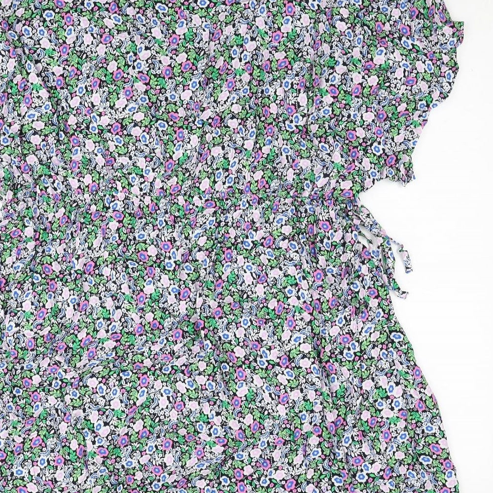 Marks and Spencer Womens Multicoloured Floral Viscose Fit & Flare Size 12 V-Neck Pullover