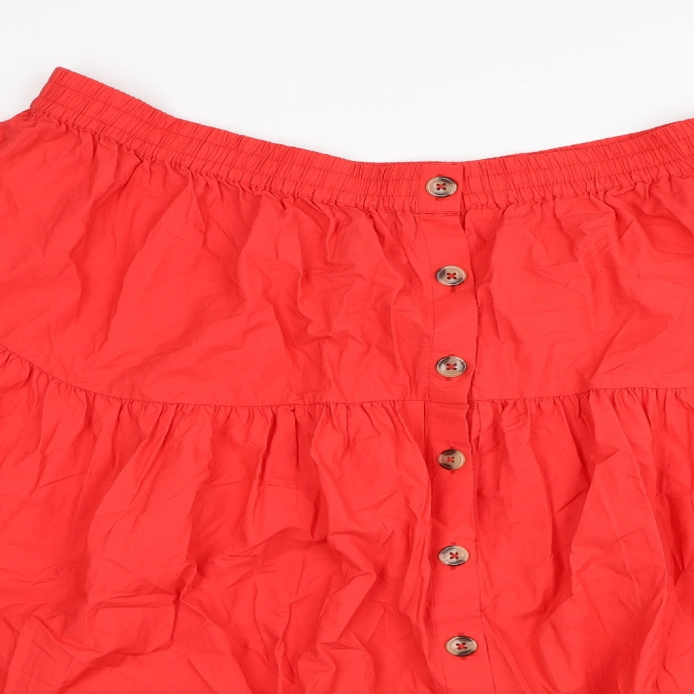 Marks and Spencer Womens Red Cotton Peasant Skirt Size 20 Button