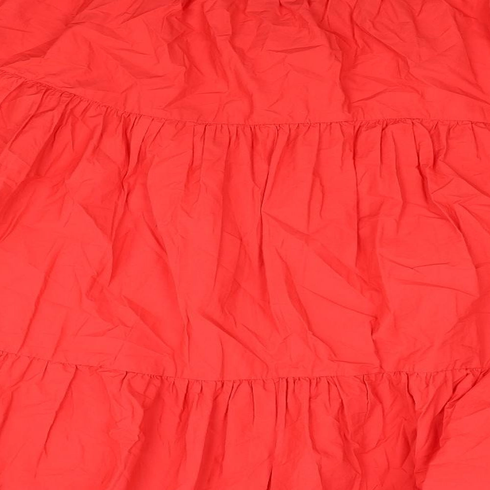 Marks and Spencer Womens Red Cotton Peasant Skirt Size 20 Button