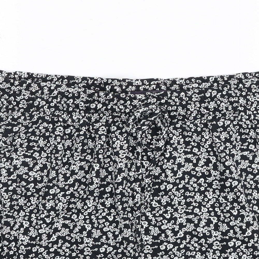 Marks and Spencer Womens Black Floral Cotton Skater Skirt Size 20 Drawstring