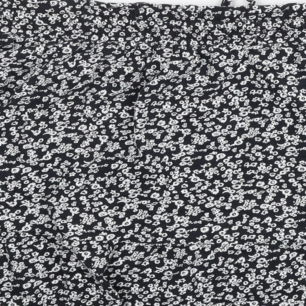 Marks and Spencer Womens Black Floral Cotton Skater Skirt Size 20 Drawstring