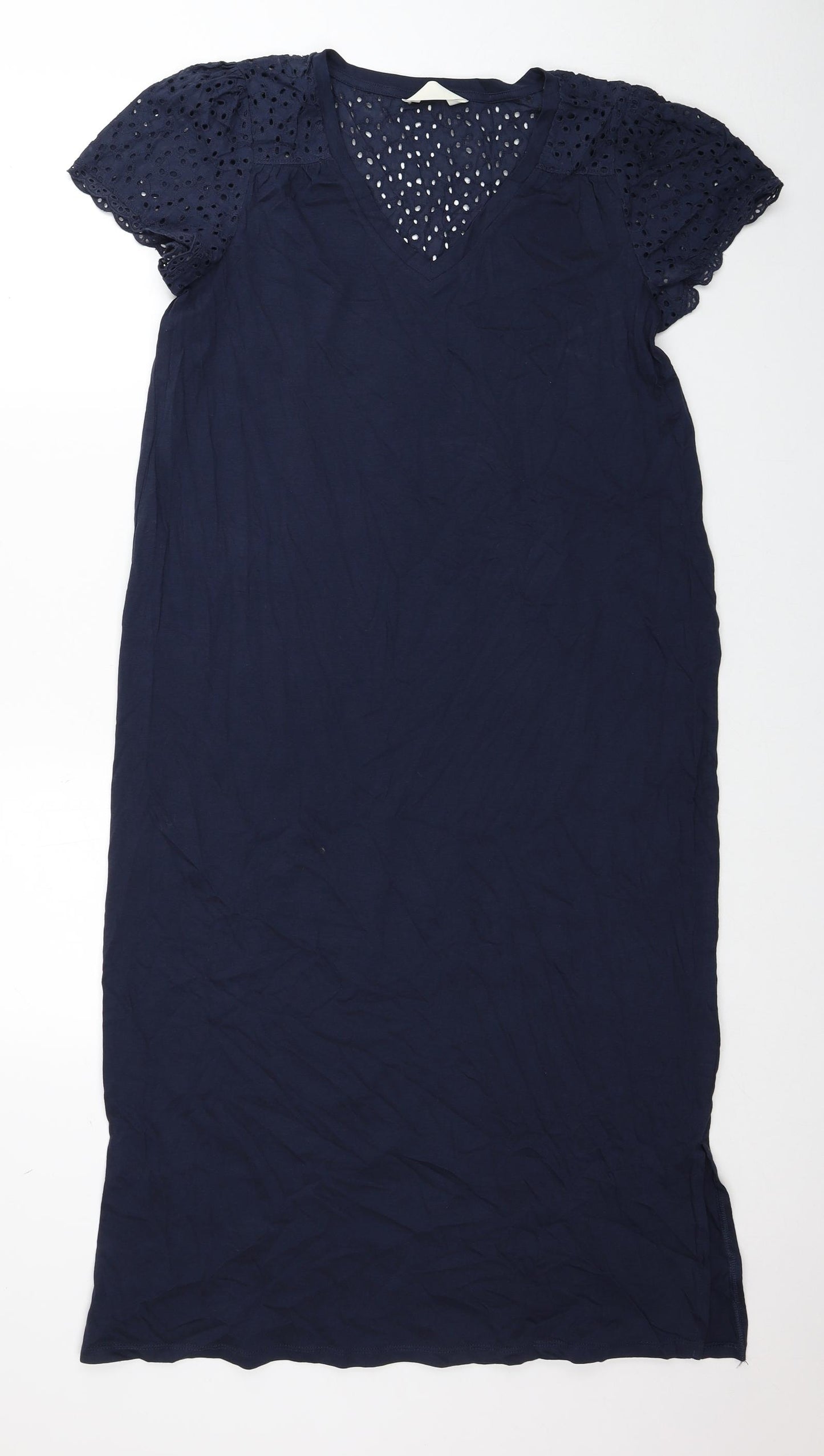 Marks and Spencer Womens Blue Cotton A-Line Size 12 V-Neck Pullover