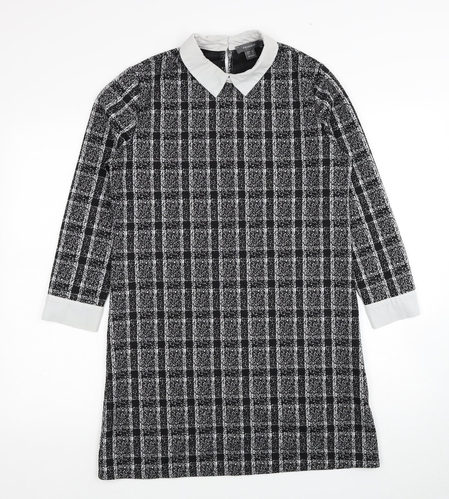 Primark Womens Black Plaid Polyester A-Line Size 10 Collared Button