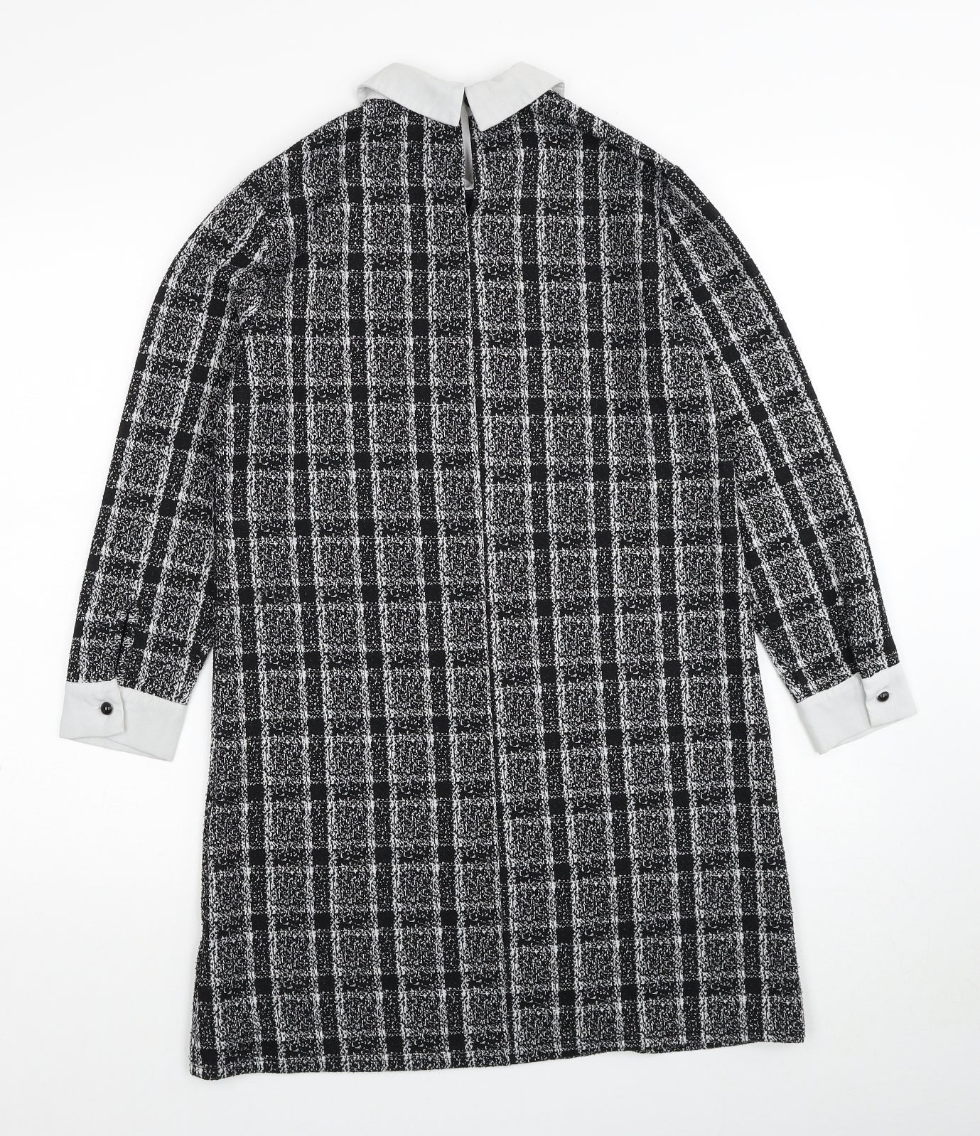 Primark Womens Black Plaid Polyester A-Line Size 10 Collared Button