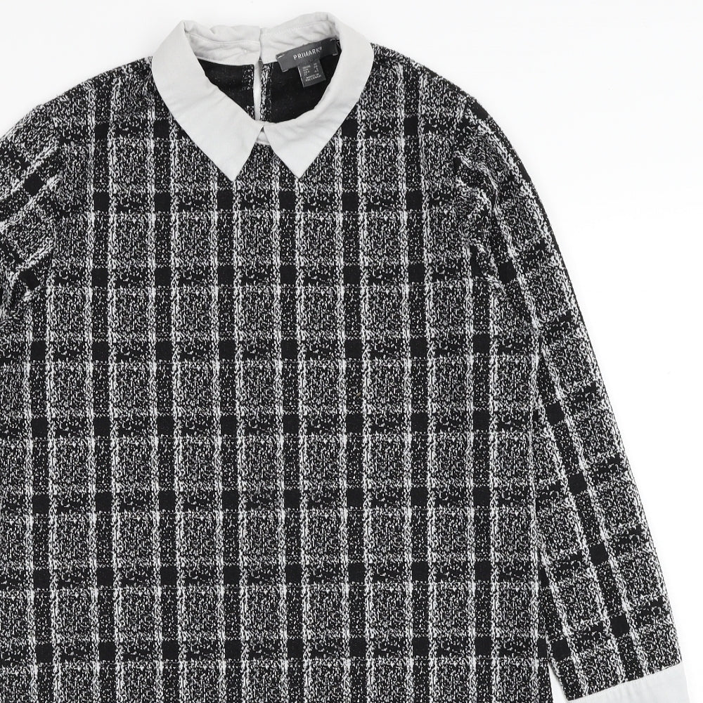 Primark Womens Black Plaid Polyester A-Line Size 10 Collared Button