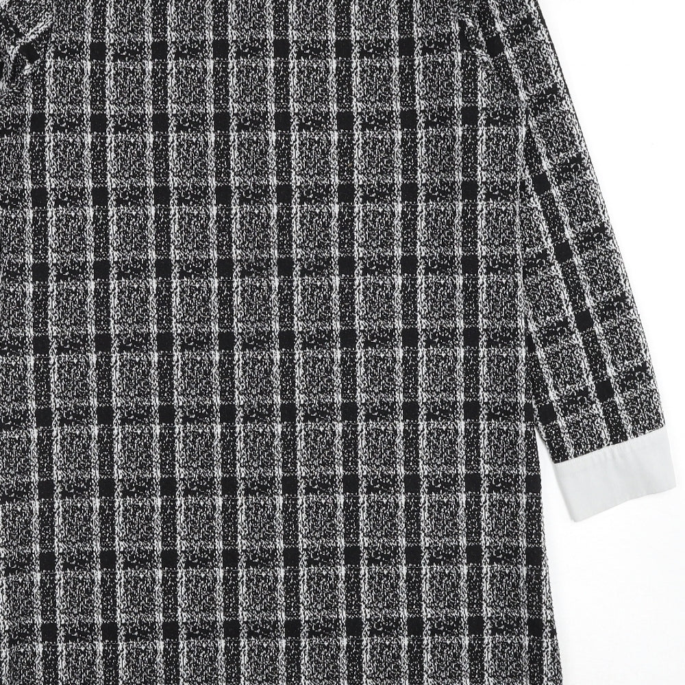 Primark Womens Black Plaid Polyester A-Line Size 10 Collared Button