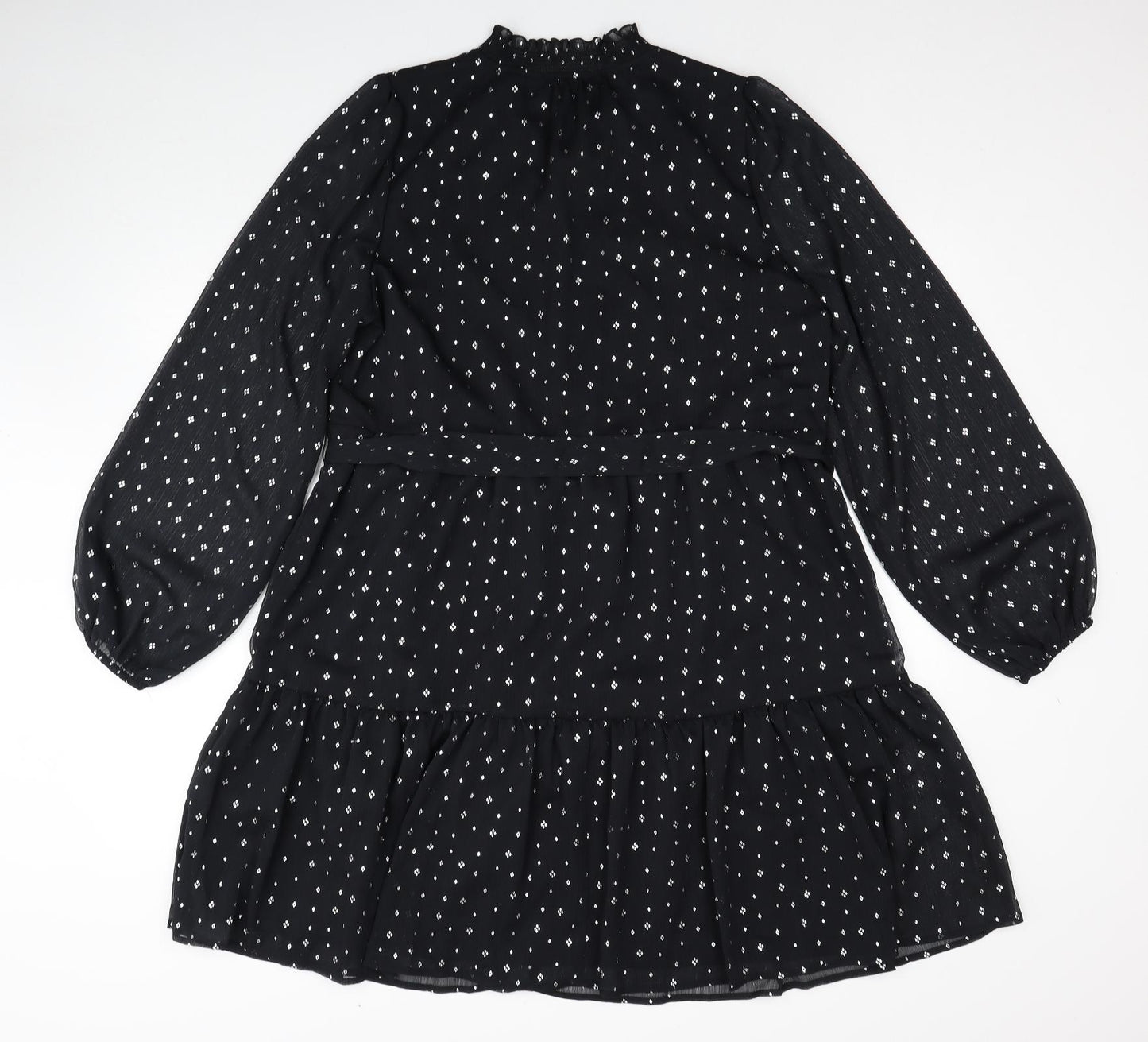 Marks and Spencer Womens Black Geometric Polyester Trapeze & Swing Size 14 V-Neck Button