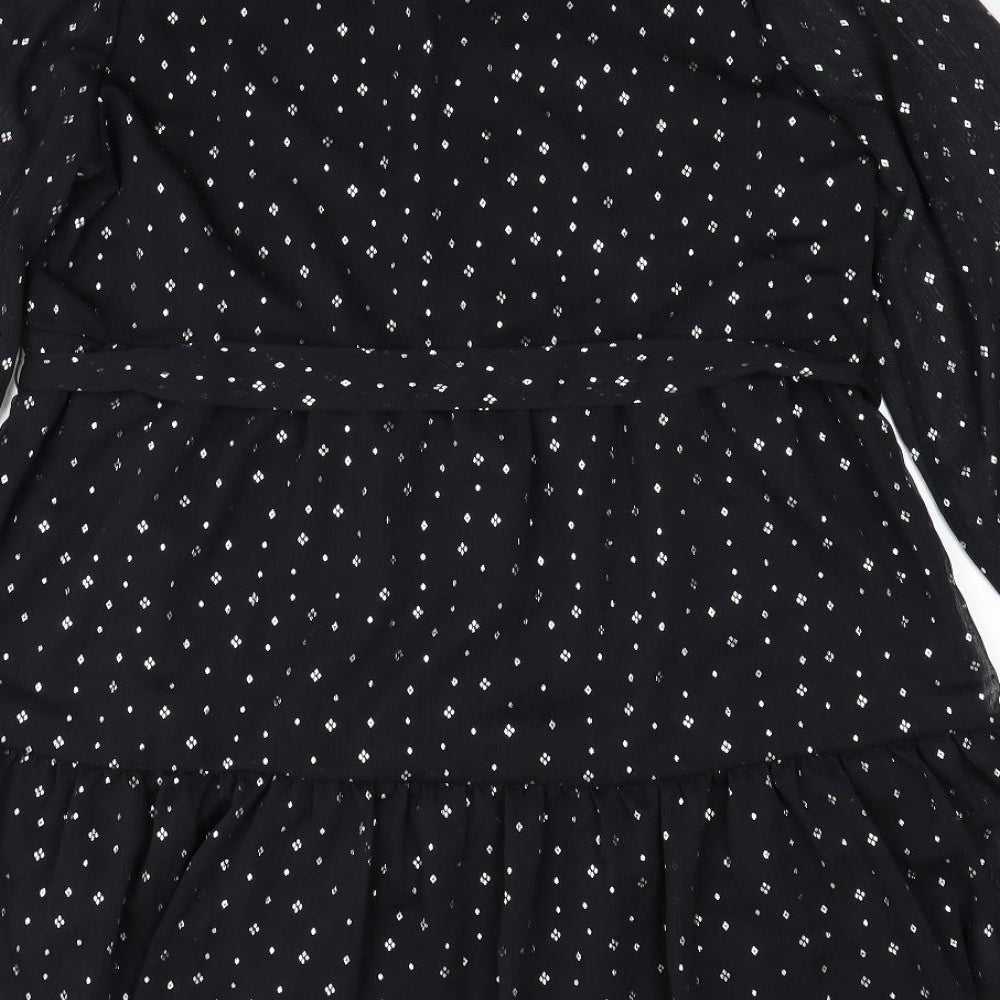 Marks and Spencer Womens Black Geometric Polyester Trapeze & Swing Size 14 V-Neck Button