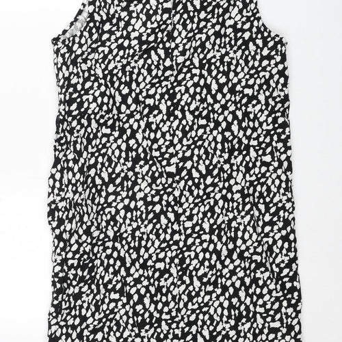 Marks and Spencer Womens Black Geometric Linen A-Line Size 6 Round Neck Button