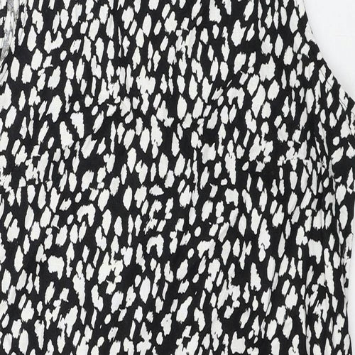 Marks and Spencer Womens Black Geometric Linen A-Line Size 6 Round Neck Button