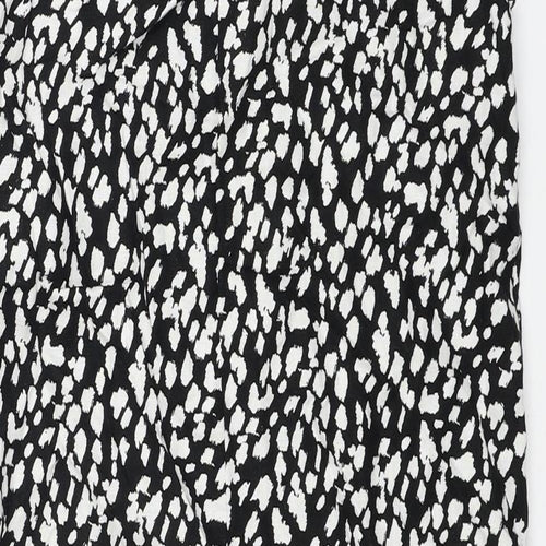 Marks and Spencer Womens Black Geometric Linen A-Line Size 6 Round Neck Button