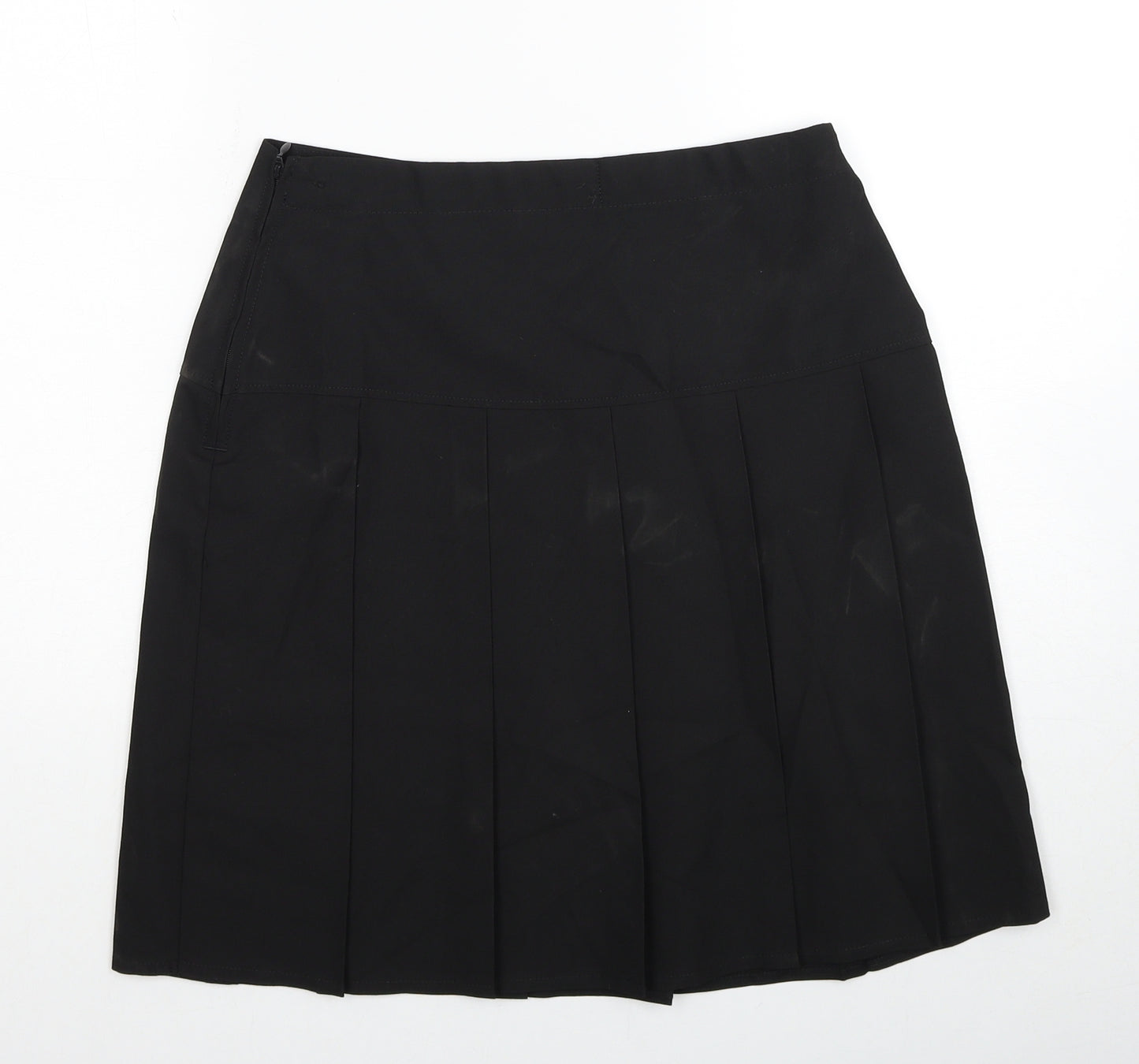Marks and Spencer Girls Black Polyester Pleated Skirt Size 13-14 Years Regular Zip