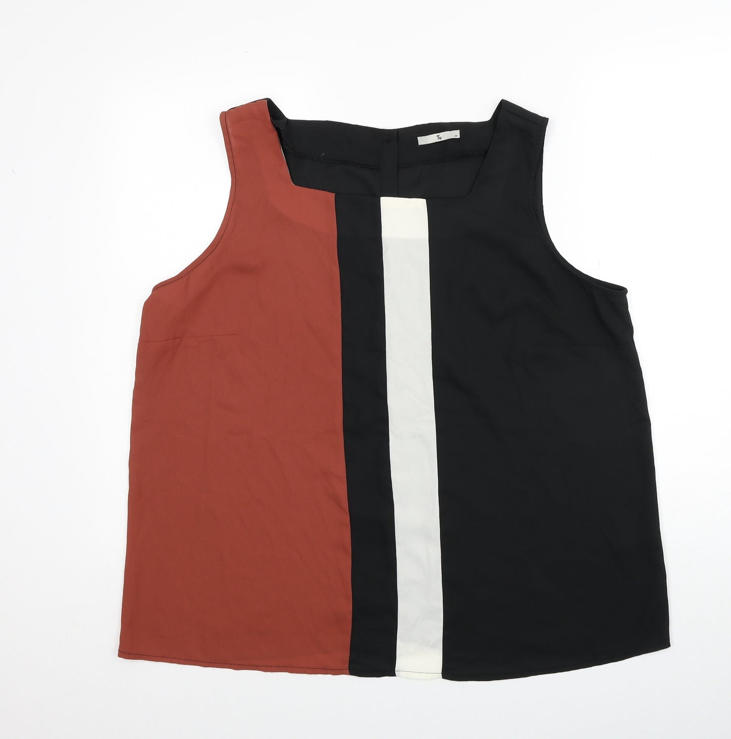 TU Womens Black Geometric Polyester Basic Tank Size 20 Square Neck
