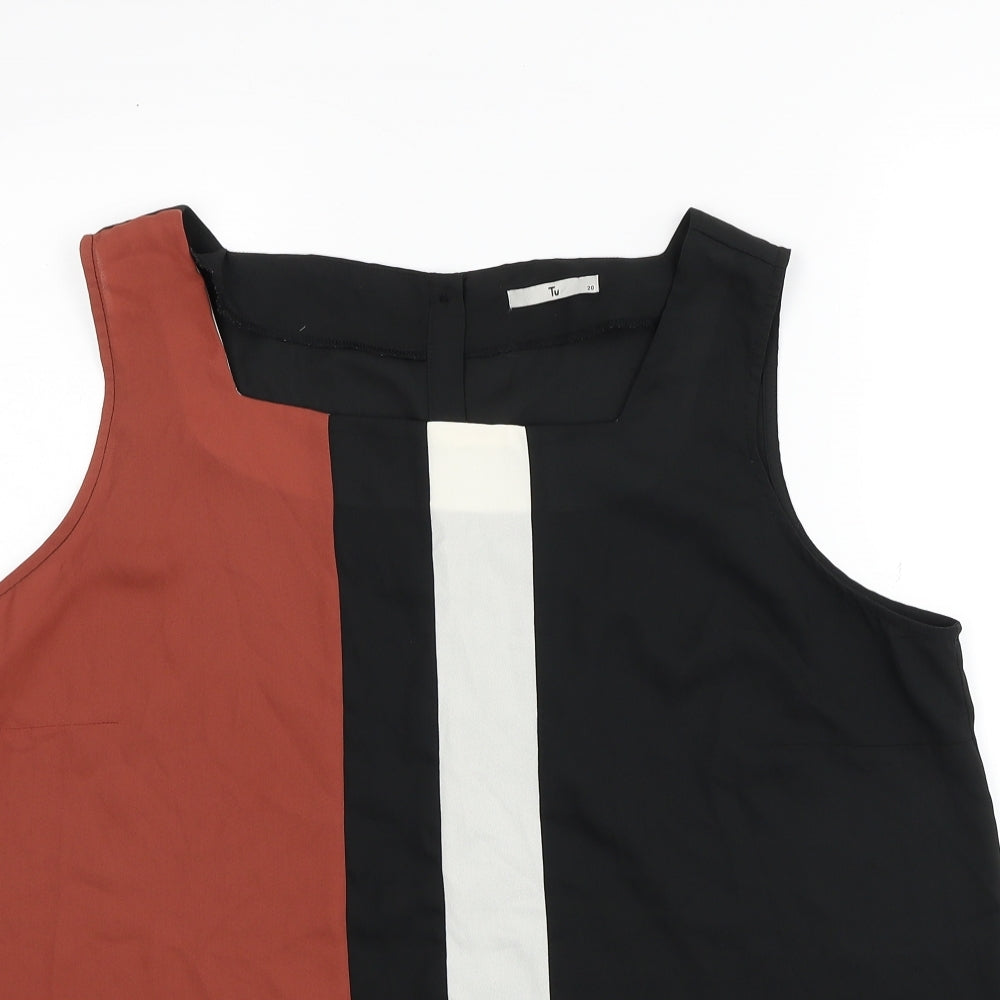 TU Womens Black Geometric Polyester Basic Tank Size 20 Square Neck