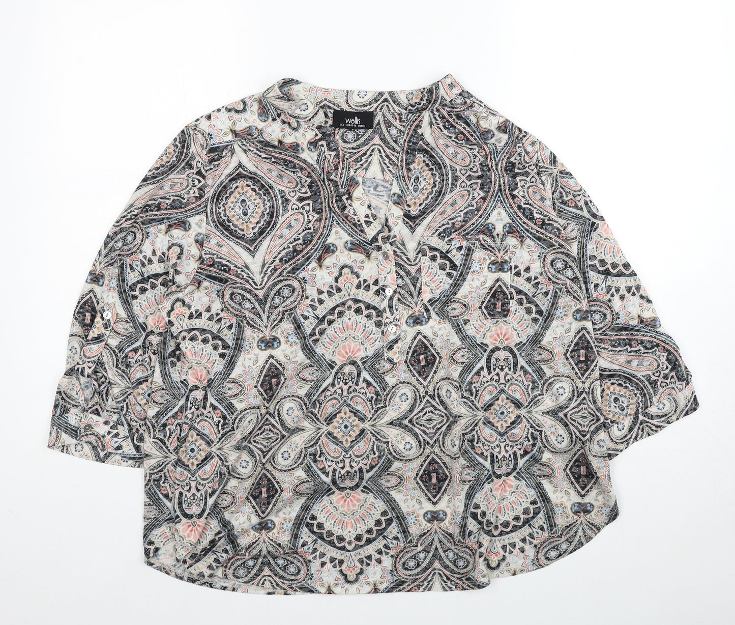 Wallis Womens Multicoloured Geometric Polyester Basic Blouse Size L V-Neck