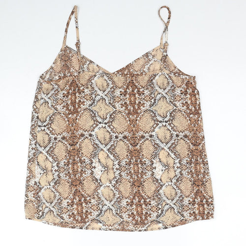 Marks and Spencer Womens Beige Animal Print Polyester Basic Tank Size 12 V-Neck - Snake Print