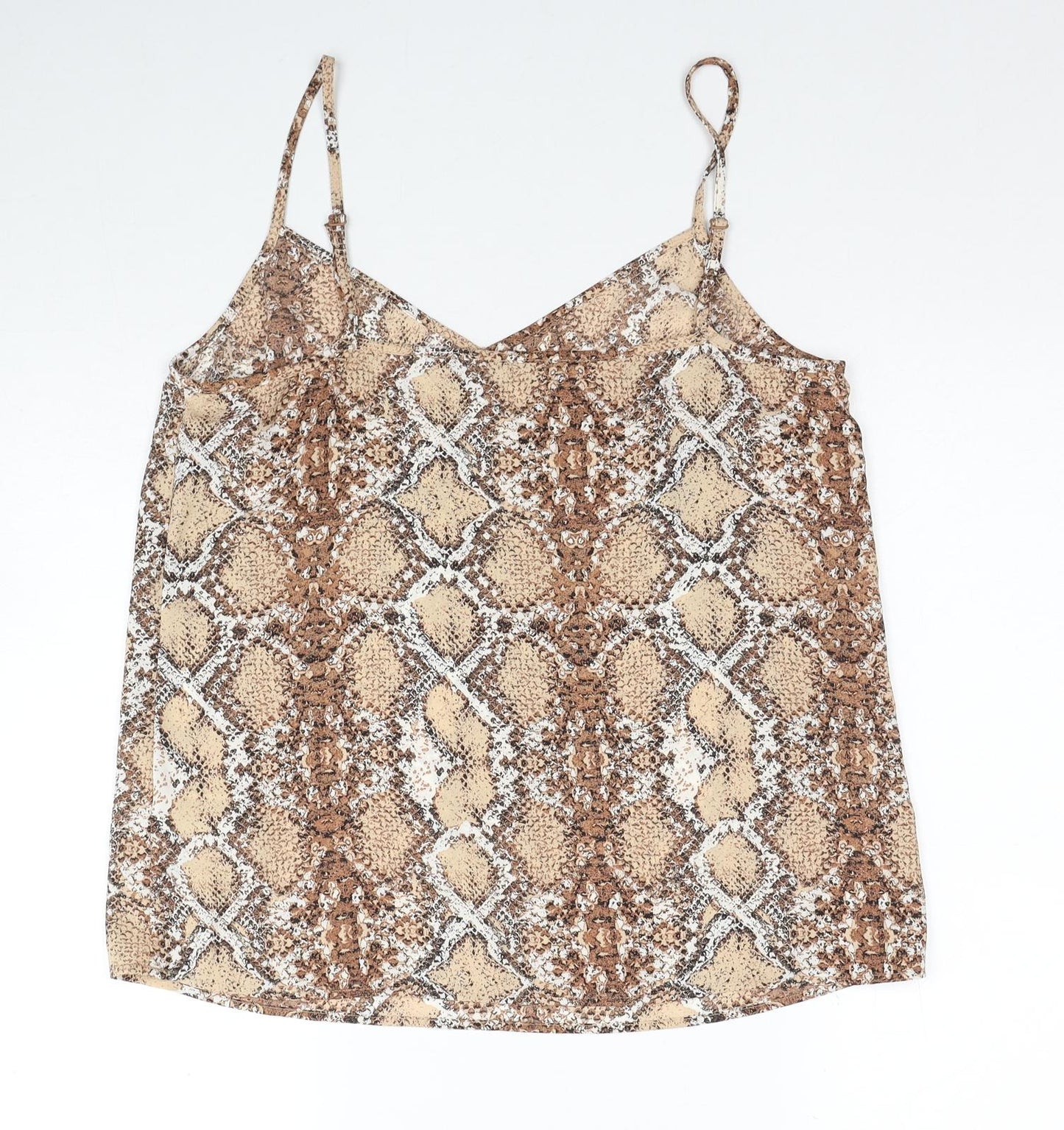 Marks and Spencer Womens Beige Animal Print Polyester Basic Tank Size 12 V-Neck - Snake Print