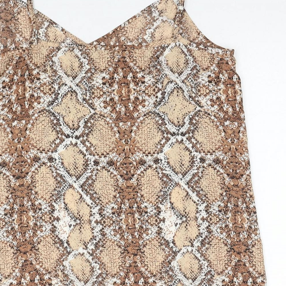 Marks and Spencer Womens Beige Animal Print Polyester Basic Tank Size 12 V-Neck - Snake Print