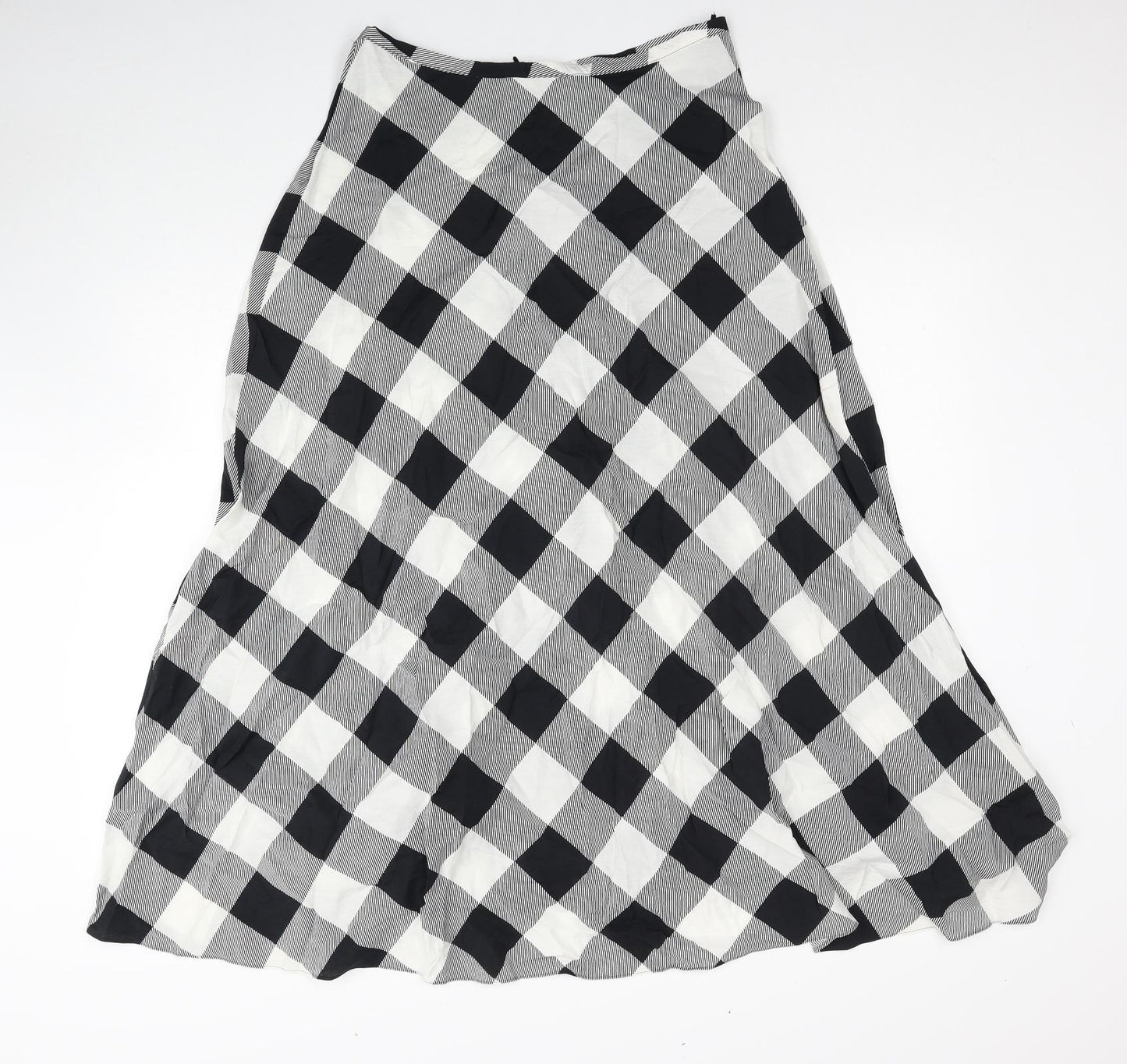 Marks and Spencer Womens Black Check Viscose Maxi Skirt Size 12 Zip