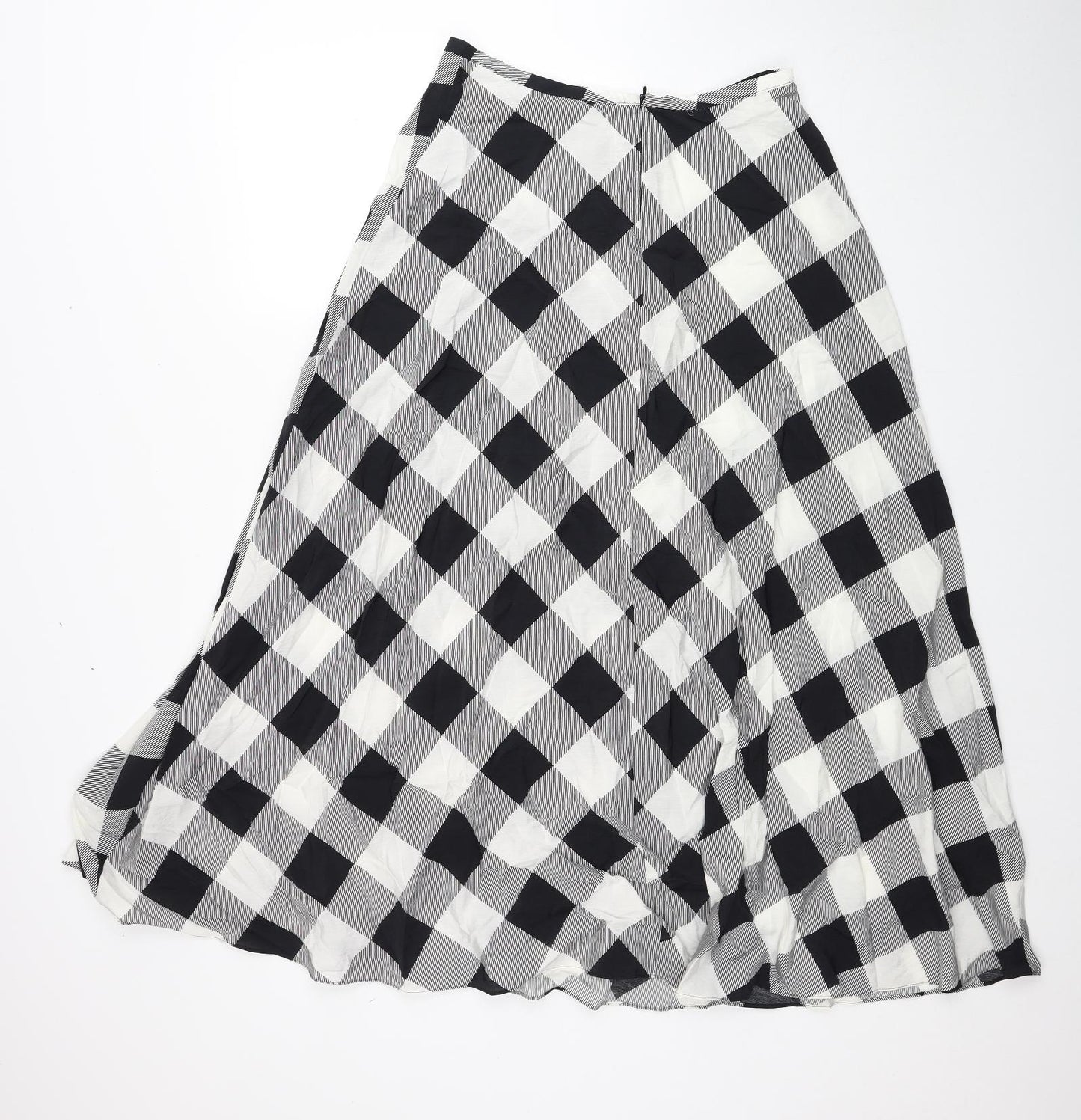 Marks and Spencer Womens Black Check Viscose Maxi Skirt Size 12 Zip